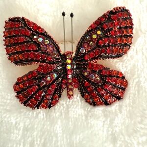 Elegant Red Rhinestone Butterfly Brooch Pin NWOT